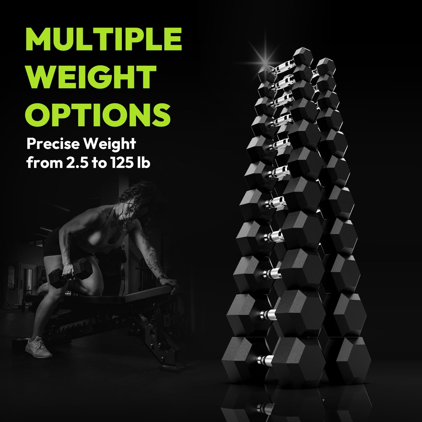 Hex Dumbbell Set  2.5-65 Lb Rubber Encased Exercise & Fitness Dumbbells Weights Of 2 Hand Weight For Strength