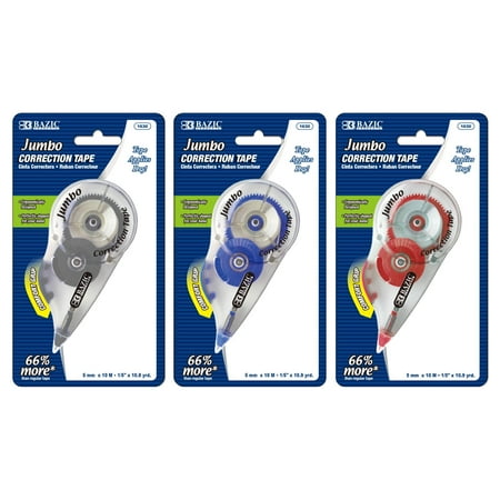 BAZIC Correction Tape Jumbo 5 mm x 394" Mini Instant Corrections, 3-Pack