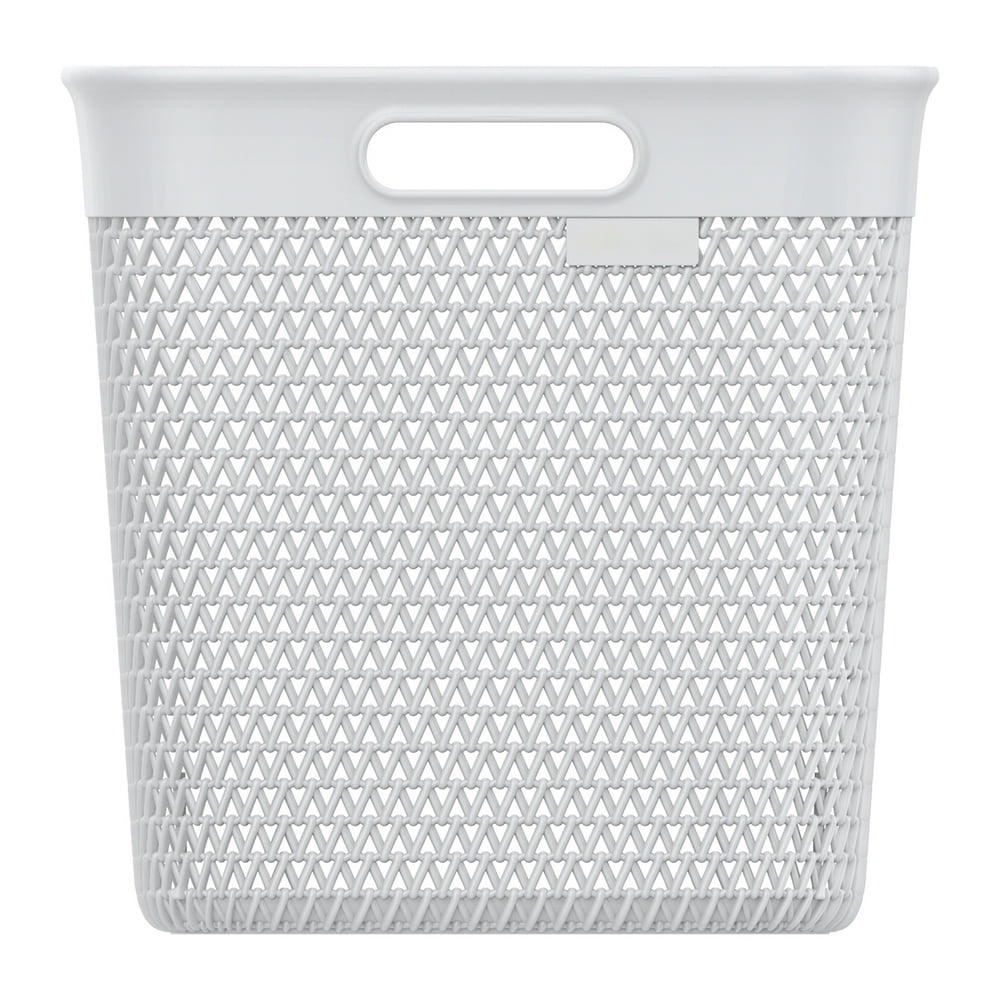 Mainstays Woven Plastic Storage Basket White 26 Quart Wicker Design