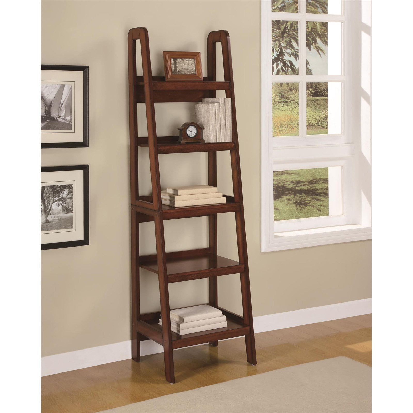 Ameriwood Home Platform Wood Veneer Ladder Bookcase, Espresso