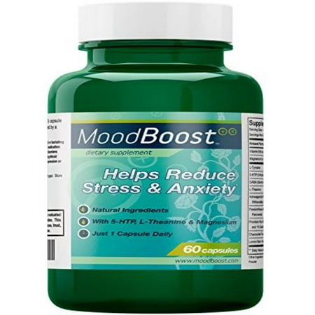 Mood Boost - Natural Supplement for Stress and Anxiety Relief - With 5-HTP, Magnesium, Passion Flower, L-Tyrosine and L-Theanine - 60 Vegetarian (Best Form Of Magnesium For Anxiety)