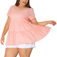 thumbnail image 2 of Unique Bargains Tunique à Étages en Dentelle à Col Rond à Manches Courtes pour Femme Grande Taille, Hauts Péplum Rose 2X, 2 of 6