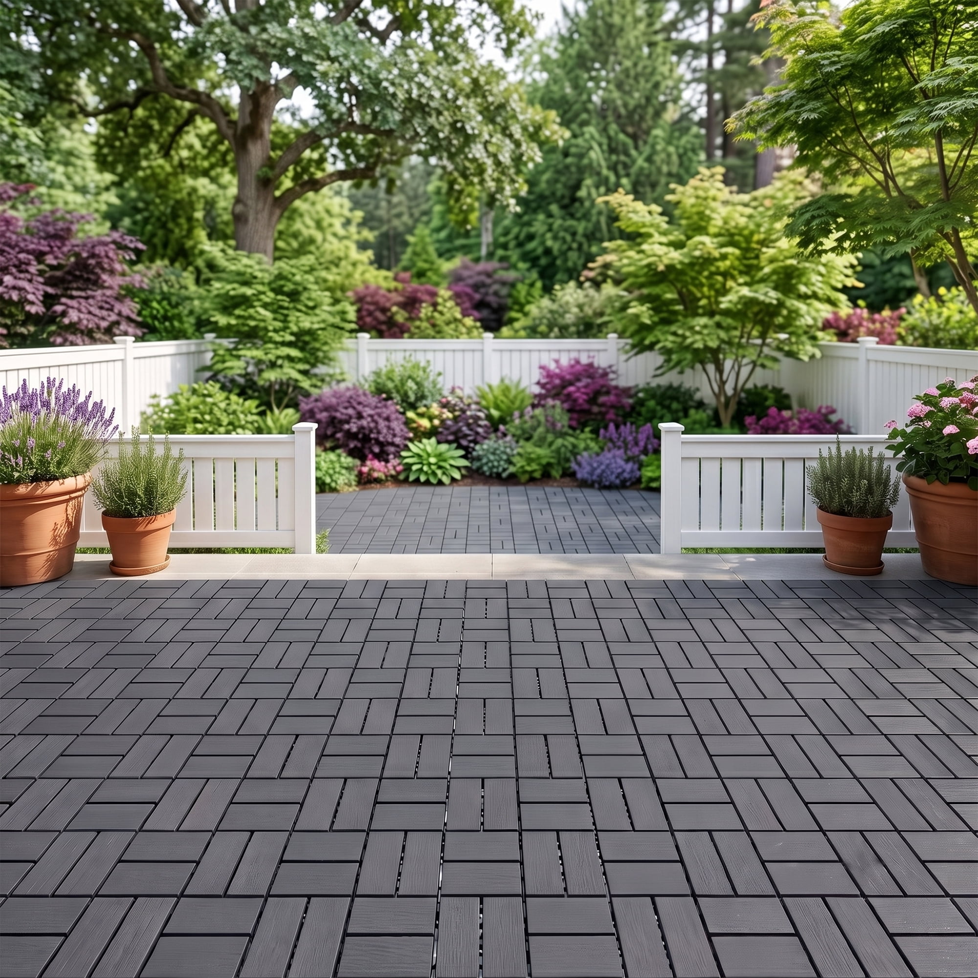 Interlocking Deck Tiles 12x12 in, Waterproof Non-Slip Outdoor Patio Flooring with Drainage Design, Snap Together Tiles for Poolside Porch Garden Backyard, Gray, 44pcs