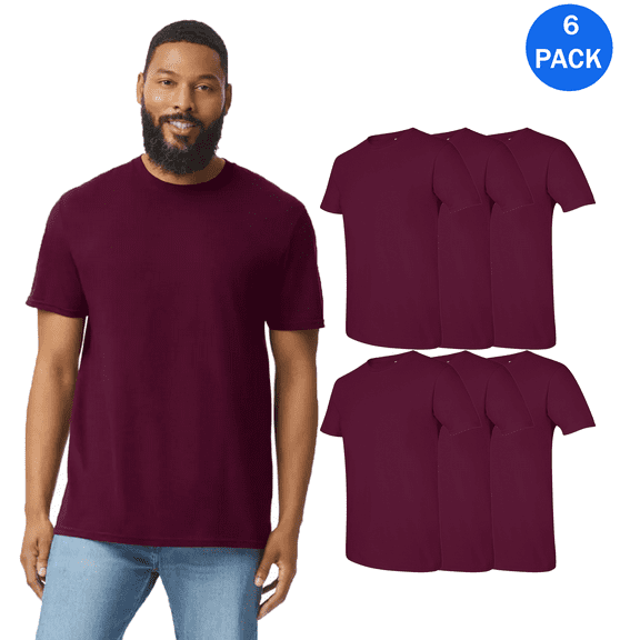Gildan Softstyle Cotton Short Sleeve T-Shirt for Adult, Maroon, Pack of 6, S