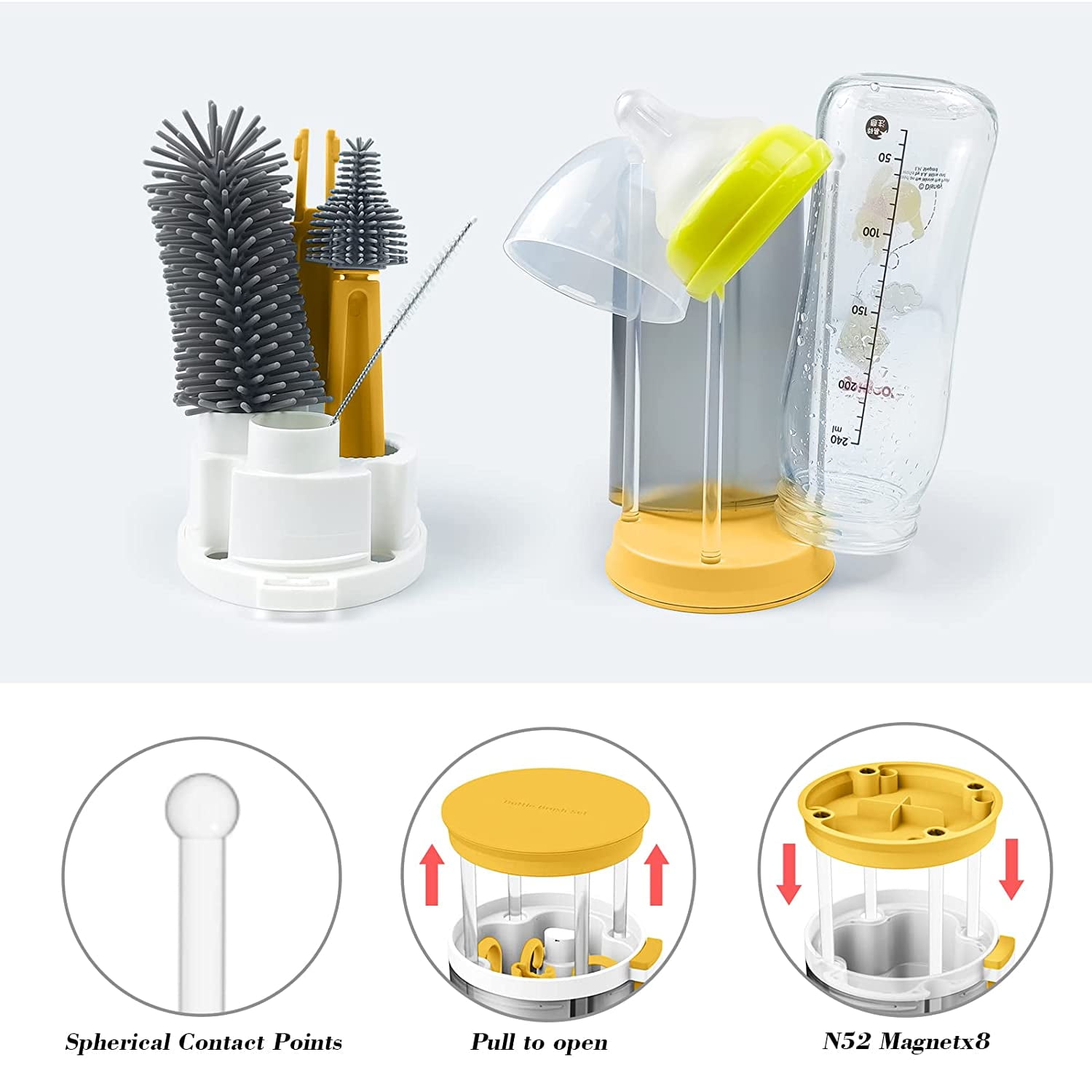 6-in-1 Bottle Brush Cleaning Set with Storage Bottle Scrubbing Brush for  Baby