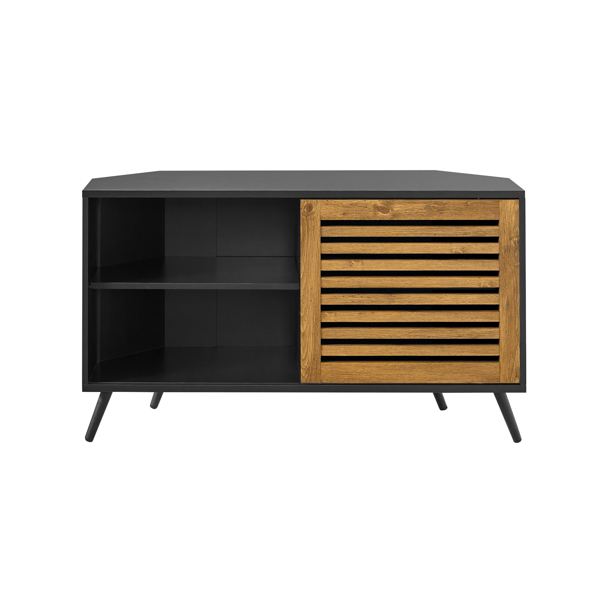 Manor Park Contemporary Boho Sliding Door Corner TV Stand, Black