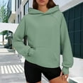 thumbnail image 2 of XIAONU Womens Hoodies Ribbed Textured Long Sleeve Pullover Hooded Sweatshirt Solid Color Simple Kangaroo Pocket Top Streetwear Green XXL, 2 of 6