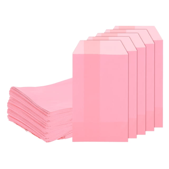 Uxcell 200Pcs Bolsas de Papel Kraft para Regalos, 6" x 3" Bolsas de Caramelo a Prueba de Grasa Bolsas Planas para Favoritos Bolsas Pequeñas de Regalo Rosa