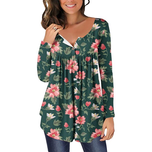 Camisas Para Mujer, Camisetas de Gran Tamaño, Manga Larga, Informal, Con Botones Abiertos, Cuello Redondo, Ajuste Holgado, Túnica Plisada, Blusa, Tops Odeerbi ODB134428