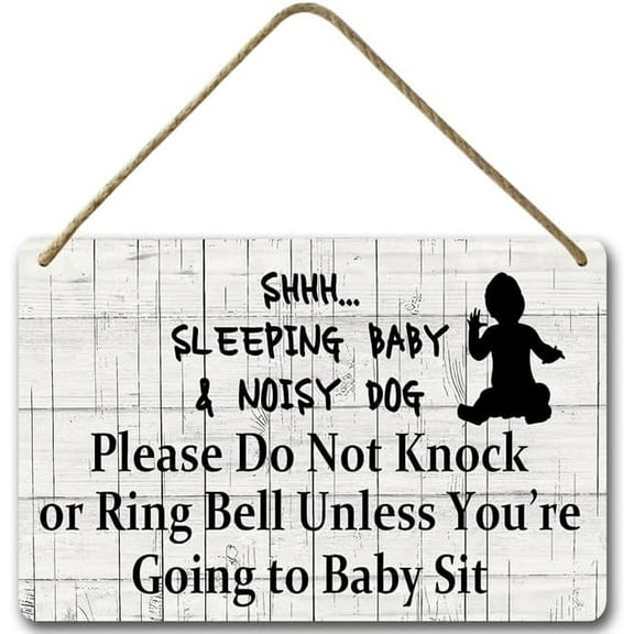 Zomyto 8x12 IN Shhh Sleeping Baby Sign,Funny Do Not Ring Doorbell Sign Baby Room Decor, Baby Room Nursery Home Bedroom Rustic Hanging Sign A04