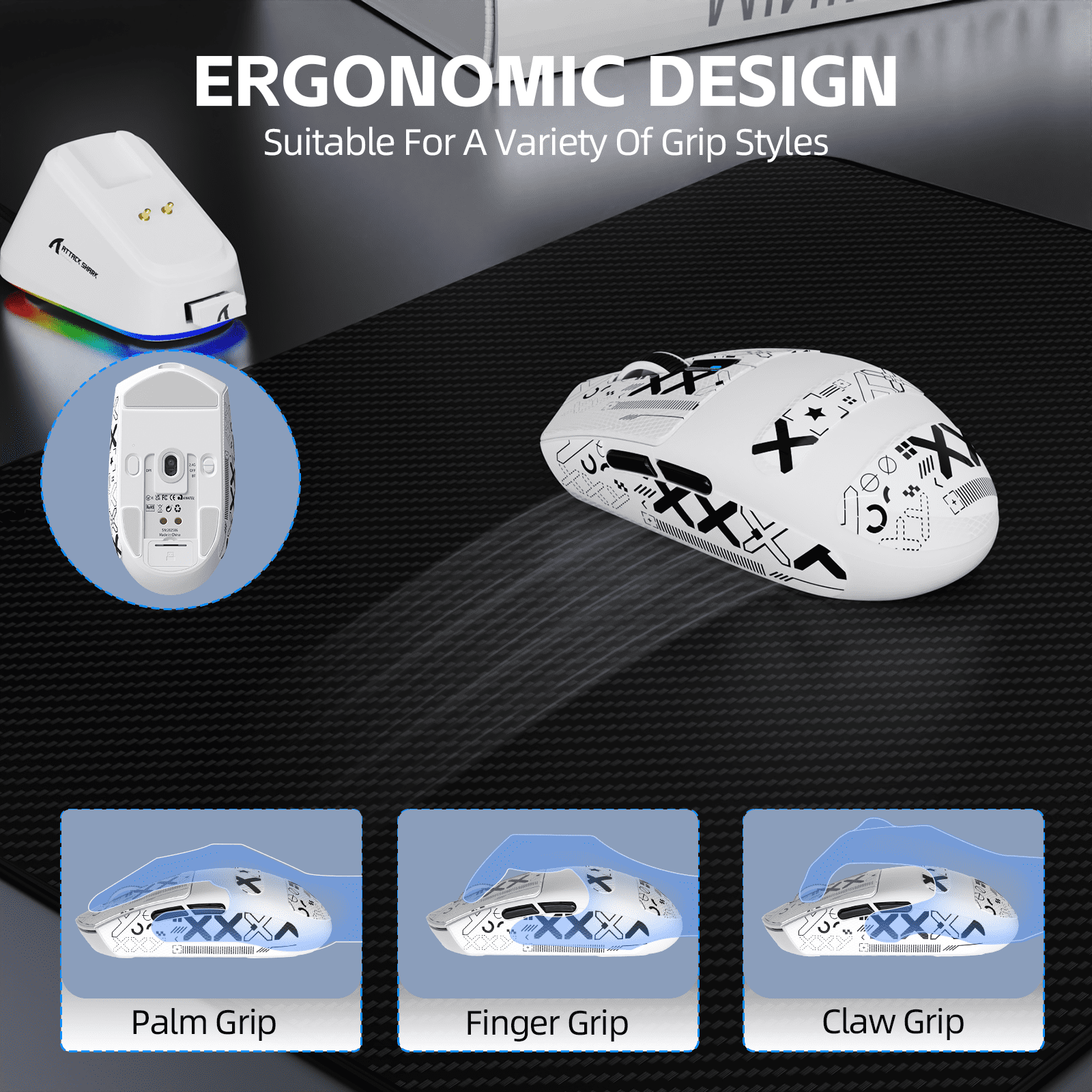 ATTACK SHARK G3PRO Tri-mode Wireless Gaming Mouse with Charge Dock 25000 DPI Ultra Lightweight
