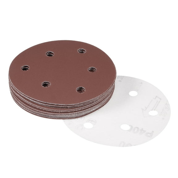 20Pcs 5 Inch 6 Hole Hook and Loop Sanding Disc 400 Grit Flocking Sandpaper Brown