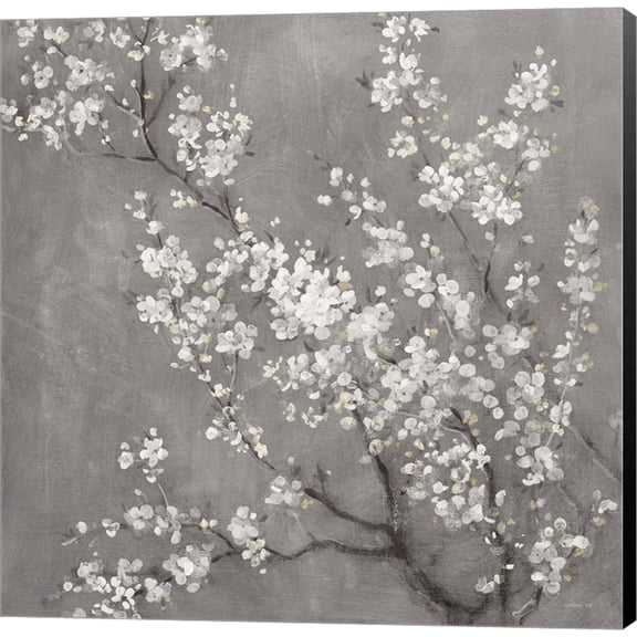 White Cherry Blossoms II on Grey Crop by Danhui Nai, Canvas Wall Art