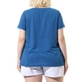 thumbnail image 3 of MODA NOVA Juniors Plus Size Casual Lace Color Block Short Sleeve Plain Top Dark Blue 2X, 3 of 6