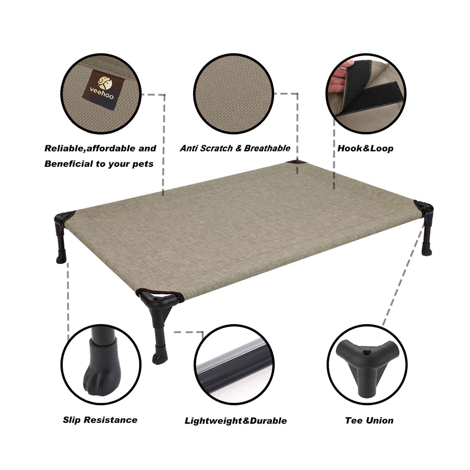 Veehoo Cooling Elevated Dog Bed, Portable Raised Pet Cot with Washable Mesh, Medium, Beige Coffee