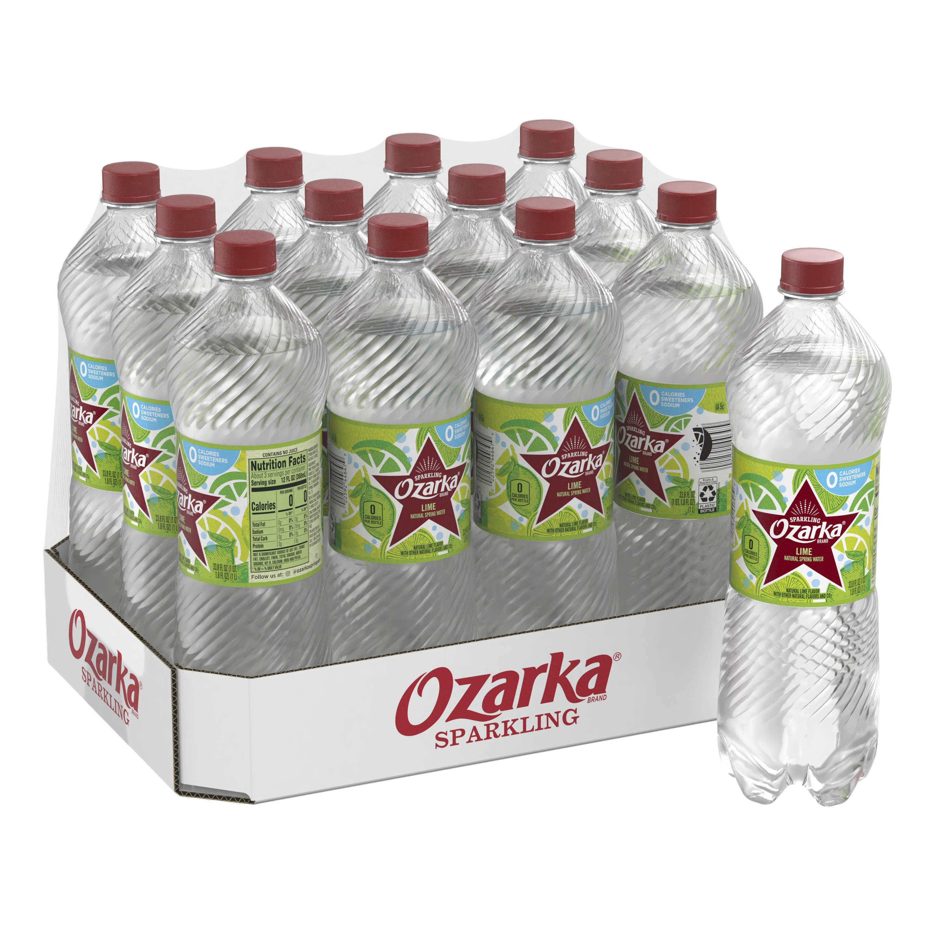 Ozarka Zesty Lime Sparkling Water, 33.8 oz. 12 Pack Bottles