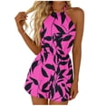 thumbnail image 2 of Axiiglly Rompers for Women Floral Halter Tie Neck Backless Summer Short Jumpsuits Casual Outdoor Daily Outfits, S-2XL, 2 of 7