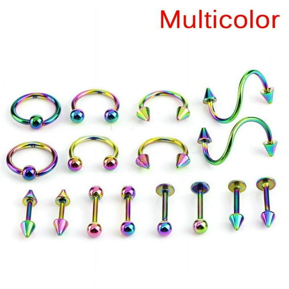16PCS/Set Stainless Steel Spiral Belly Tongue Bar Ring Eyebrow Piercing Jewelry