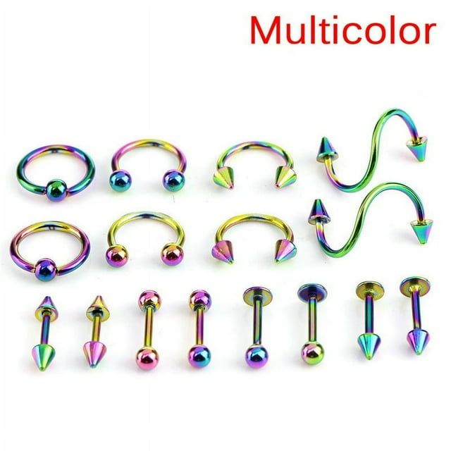 16PCS/Set Stainless Steel Spiral Belly Tongue Bar Ring Eyebrow Piercing Jewelry