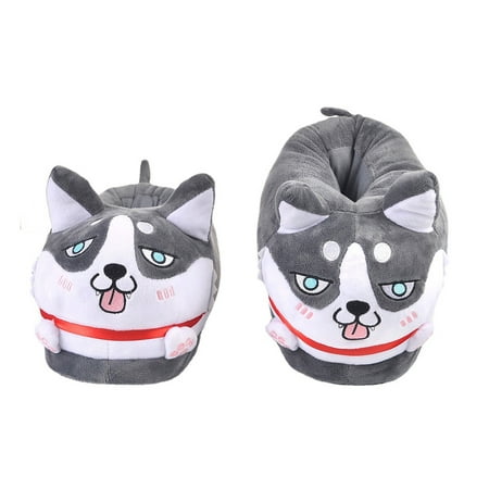 

Plush Dog Slipper Husky House Slipper Fuzzy Winter Shoes White Gray House Shoes for Indoor Outdoor Unisex