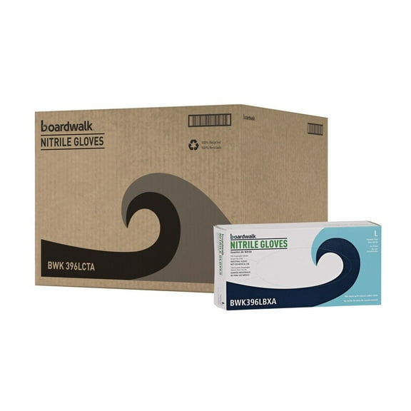 Boardwalk BWK396LCT 4.4 mil Disposable General-Purpose Powder-Free Nitrile Gloves - Large, Black (1000/Carton)