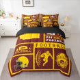 thumbnail image 2 of Homewish Football Sports Athlete Bedding Comforter Set 7pcs for Kids, Maroon Gold Cartoon Patchwork Queen Bedding Sets, Rugby Soccer Lover Reversible Queen Sheet Sets, Lightweight Room Decor, 2 of 7