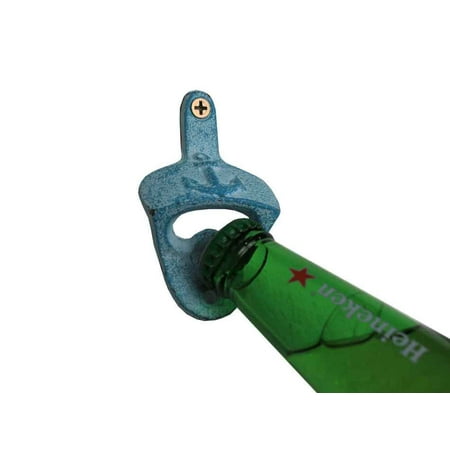 Nautical Outdoor Lighting - Light Blue Whitewashed Cast Iron Wall Mounted Anchor Bottle Opener 3