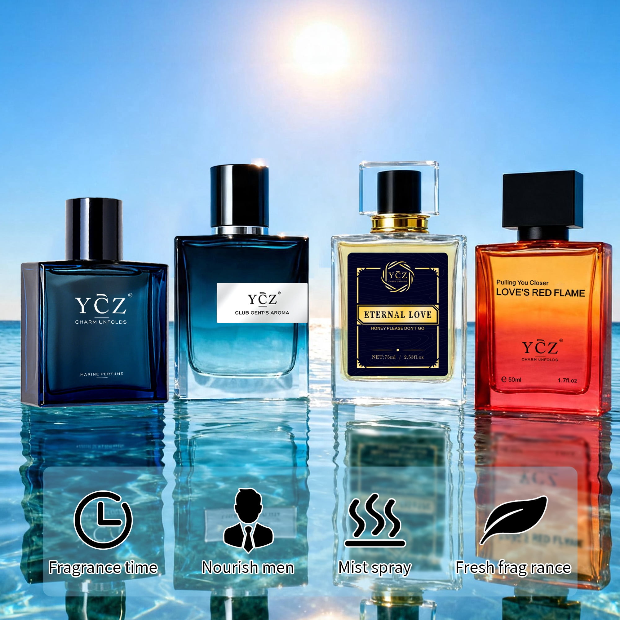 Ycz Ultimate Men's Cologne Gift Set (4-Pack), Variety Collection - Marine, Mint, Vanilla & Musk Scents, Long Lasting Eau De Parfum, Full Size Bottles (Total 7.7 oz)
