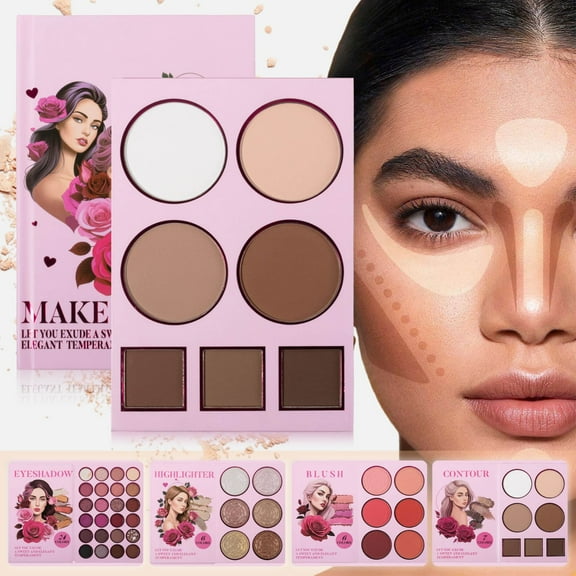 SDJMa 43 Color Book Style Makeup Palette, 4-Layer Eyeshadow Blush Highlighter Contour Kit, All-in-One Portable Makeup Book for Professional & Travel Use (Pink)