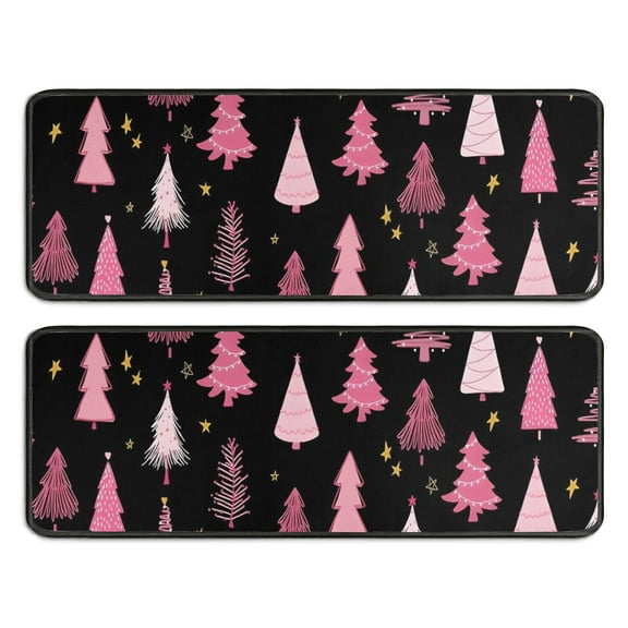 Kitchen Rugs Sets Of 2,Black and Pink Christmas Tree Pattern Anti Fatigue Kitchen Mat Rugs Non Slip Washable,Decorative Kitchen Floor Mats for Kitchen,Sink,Laundry,17"x47" 17"x47"