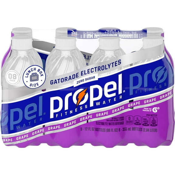 Propel Electrolyte Enhanced Water Sports Drink, Grape Flavored, Zero Calorie & Zero Sugar Hydration, 12 fl oz, 8 Count Bottles