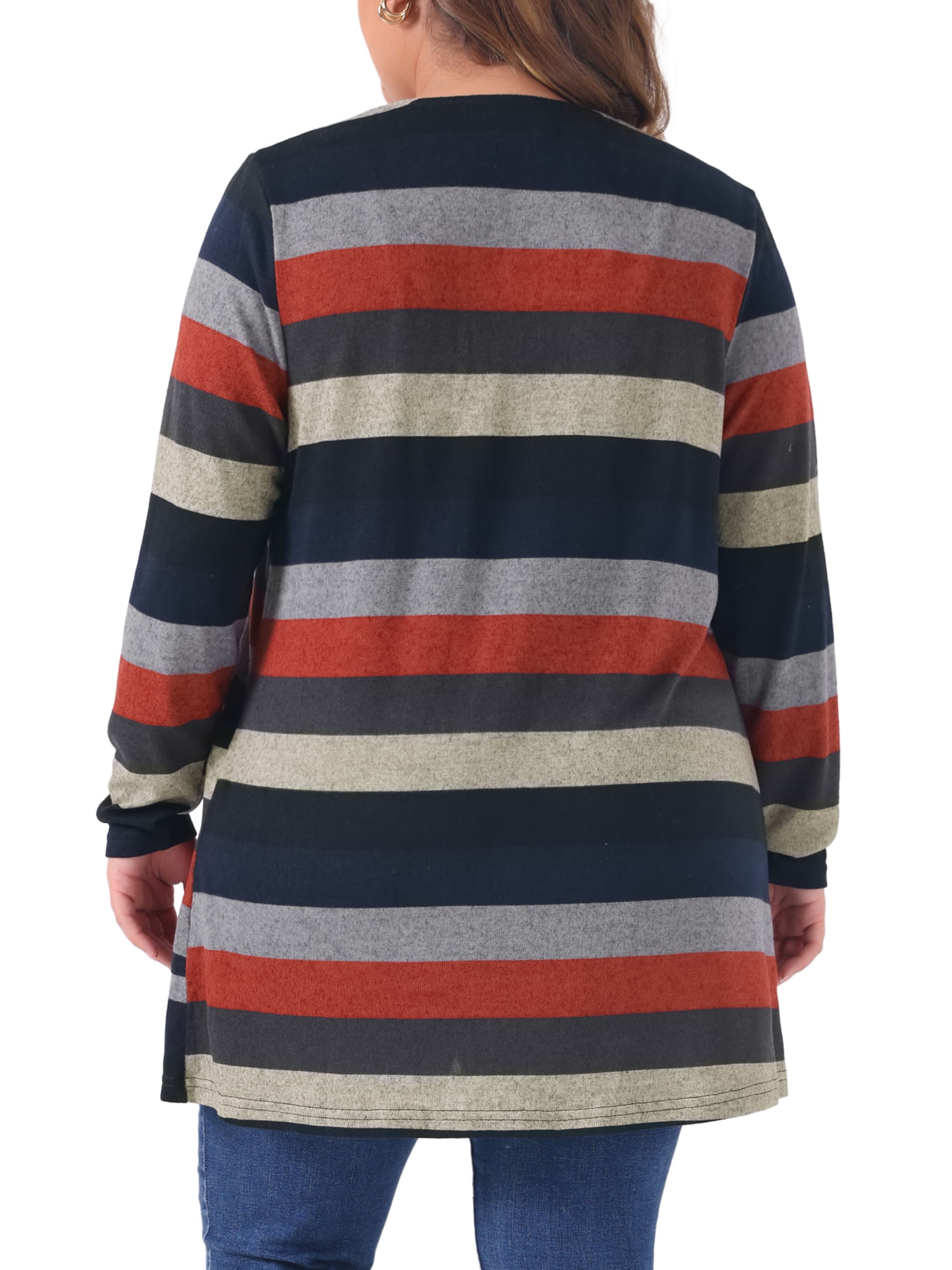 DARING DIVA Plus Size Open Front Long Sleeve Stripe Cardigan 2X Black Red