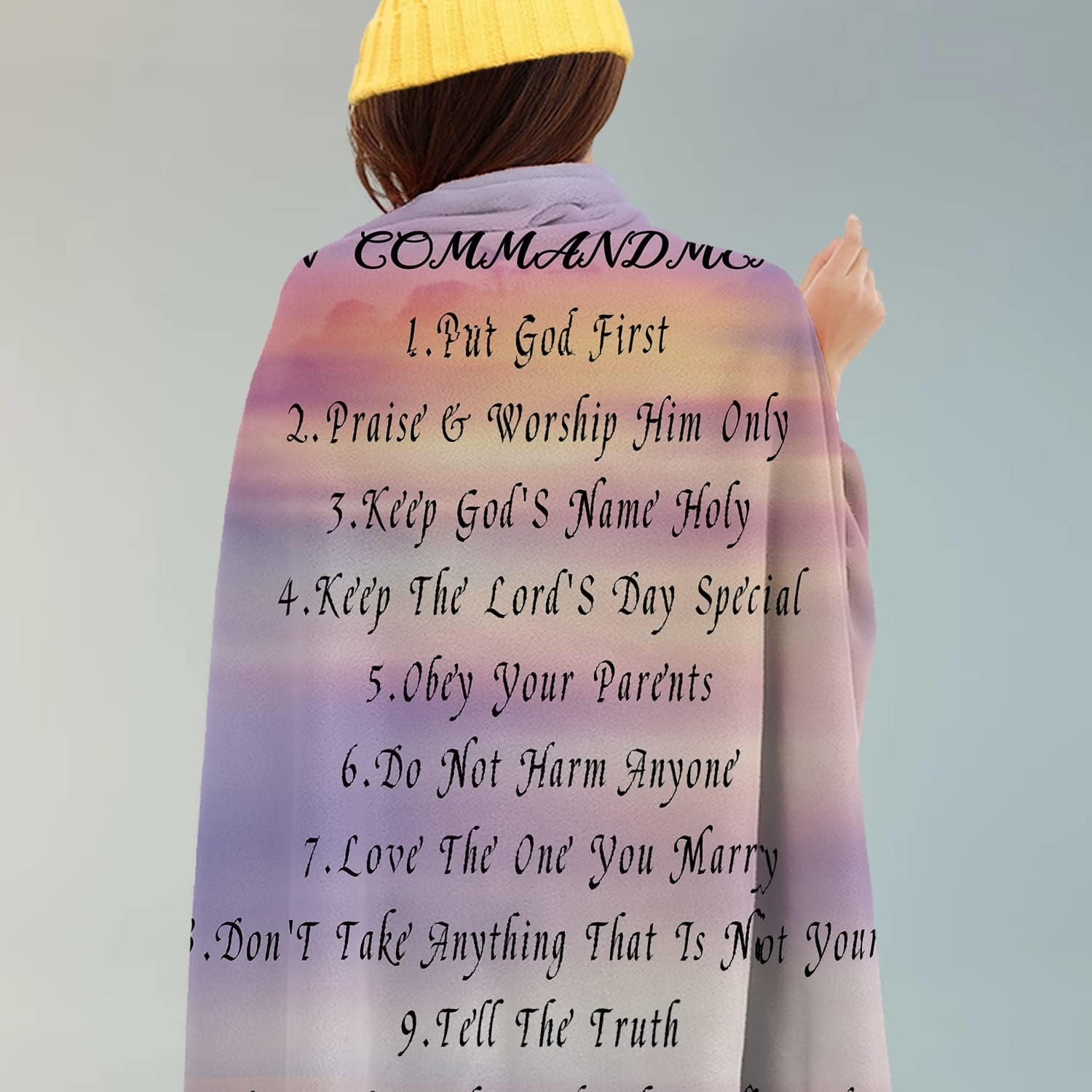Ten Commandments Blanket Bible Verse Throw Blankets Religious Prayer Gifts Inspirational Blankets for Women Jesus Scripture Blanket Faith Cozy Soft Purple Meditation Blanket 40x50 Inch