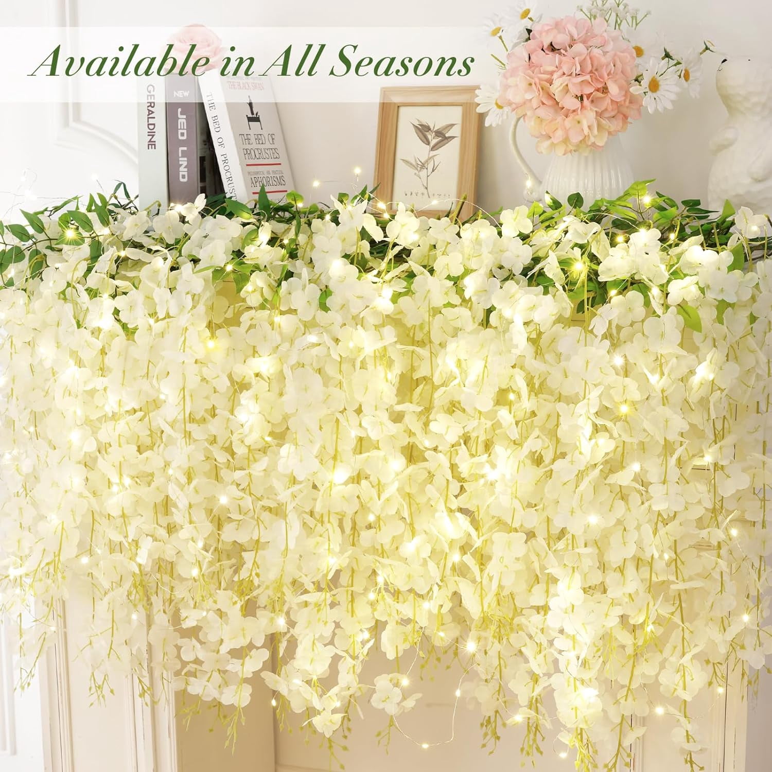 Wisteria Hanging Flowers, 3.6 Feet/Pcs Pink Wisteria Artificial Flowers, Fake Wisteria Flowers Garland, Hanging Wisteria Vines for Bedroom Wedding Home Party Wall Decoration