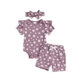 thumbnail image 2 of Musuos Baby Girls Casual Shorts Set, 3M 6M 12M 18M Flower Print Short Sleeve Crew Neck Romper with Shorts and Hairband Summer Outfit, 2 of 10