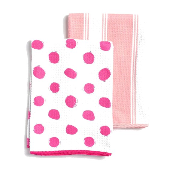 Bright Box Waffle Microfiber Kitchen Towels, Absorbent Dish Towels, Pink Petal, 2 Count