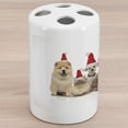 thumbnail image 1 of Dog and Cat Ceramic Toothbrush Holder, Team of 6 Pets Wearing Santa Hats Panting, Decorative Versatile Countertop for Bathroom, 4.5" X 2.7", White Multicolor, 1 of 4