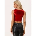 thumbnail image 3 of Top corto metálico brillante sin mangas Allegra K mujer Rojo M, 3 of 6