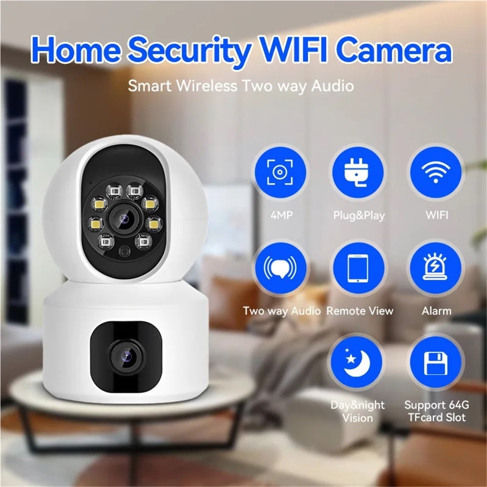 WiFi 4K 8MP Dual Screen WiFi IP Camera Indoor Two Way Audio IP Wireless CCTV Video Surveillance Mini Baby Monitor