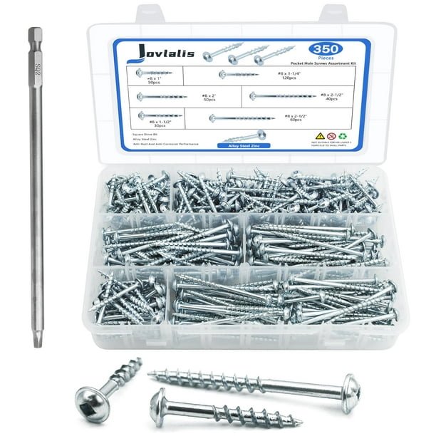 Kit surtido de tornillos de bolsillo, 350 piezas, #8 x 1-6 pulgadas, Jovlalis