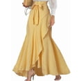 thumbnail image 3 of Women'S Retro Plaid Maxi Skirt A Line Pleated Flared Elastic High Waisted Gingham Summer Swing Long Skirt Yellow M, 3 of 7