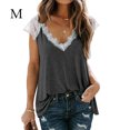 thumbnail image 1 of Camiseta de mujer Encaje Cuello en V Sin mangas Casual Loose Girl Summer Top, Gris oscuro, M Advancent AP001333-17, 1 of 5