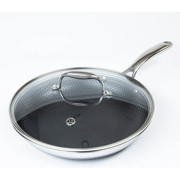 HexClad 10 Inch Hybrid Stainless Steel Frying Pan with Glass Lid