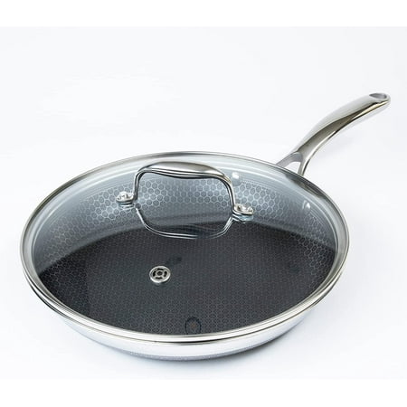 

HexClad 10 Inch Hybrid Stainless Steel Frying Pan with Glass Lid Nonstick