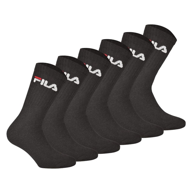 FILA Calcetines unisex, pack de 6 - calcetines de tripulación, de rizo, de tenis, deportivos (2x 3 pares) Negro 43-46