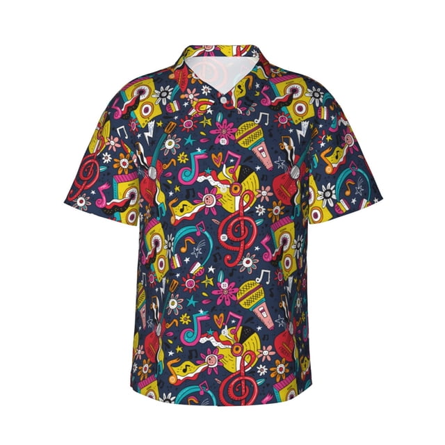 Fotbe Rock Music Camisa Hawaiana para Hombre Unisex – Camisa Casual de Verano con Botones de Manga Corta de Algodón y Lino,X-Large