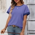 thumbnail image 6 of Women's Going Out Striped Knit T Shirt Short Sleeve Round Neck Casual Stretchy Everyday Spring Top, 6 of 9