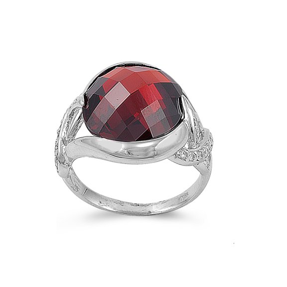 Round Simulated Garnet Cubic Zirconia Ring Sterling Silver 925 Size 6