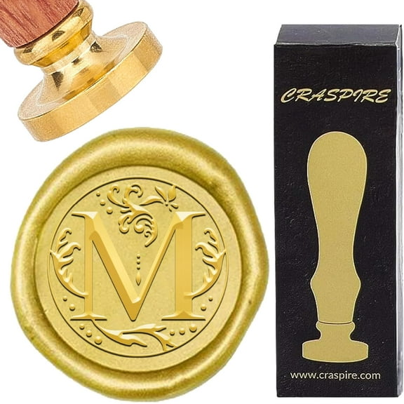 Letter M Initials Wax Seal Stamps Retro Alphabet Sealing Wax Stamp Classic Vintage 26 Letters A-Z 25mm Removable Brass Head Wood Handle