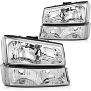 ECCPP Headlight Assembly For Chevy Avalanche 1500 2500,For Chevy Silverado 1500 2500 2003-2006,For Chevy Silverado 3500 2003-2006 Headlamps Chrome Housing Clear Reflector Clear Lens, 15199556